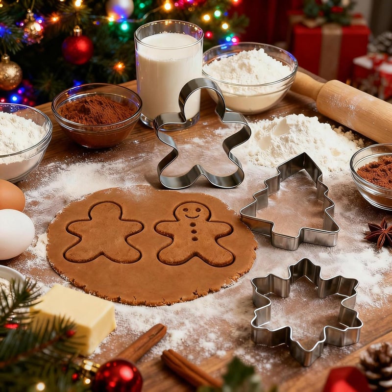 VTUGP Christmas Cookie Cutters Large - 5 Pieces - Gingerbread Man, Christmas Tree, Snowflake, Snowman, Candy Cane Shapes, Stainless Steel Biscuit Cutter Molds Set for Winter Holiday Baking - Image 3